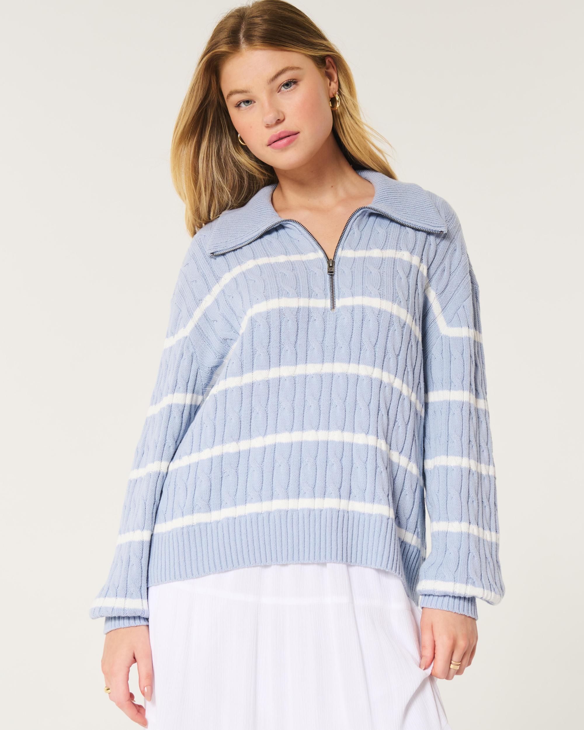 Oversized Cable-Knit Half-Zip Sweater Product Image