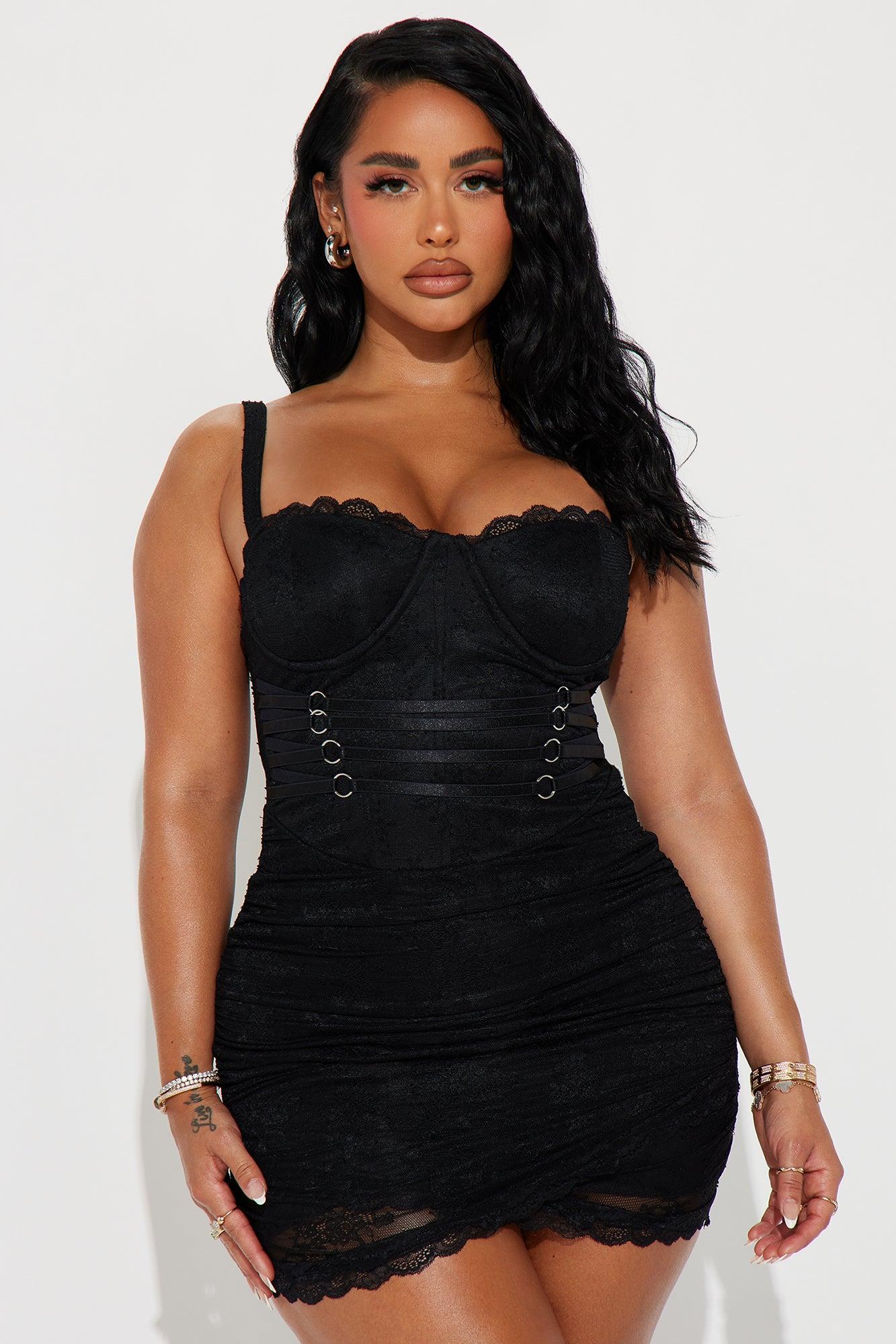 Steal Your Heart Lace Mini Dress - Black Product Image