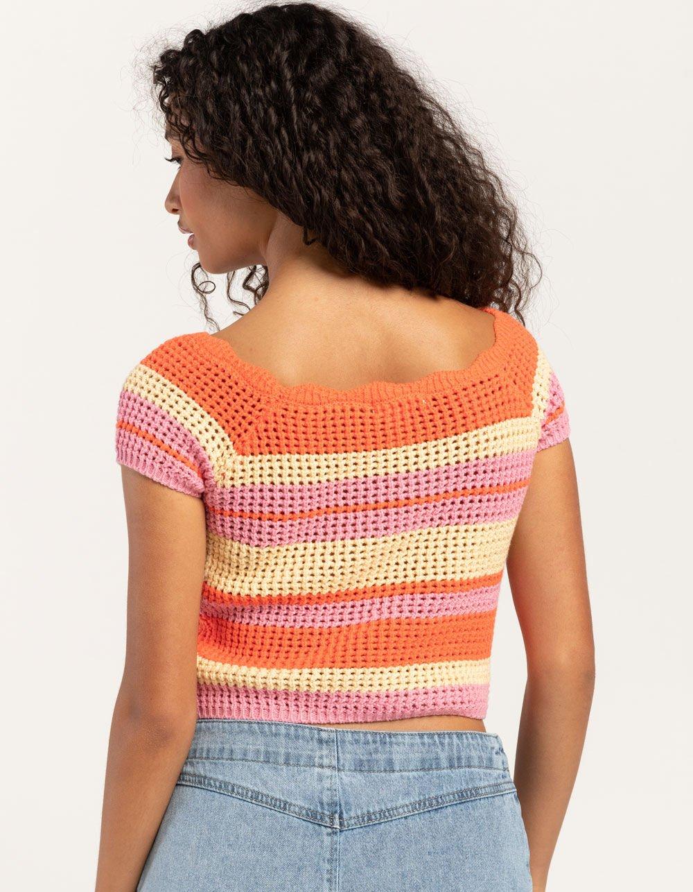 FULL TILT Stripe Off The Shoulder Womens Top - PINK COMBO Product Image