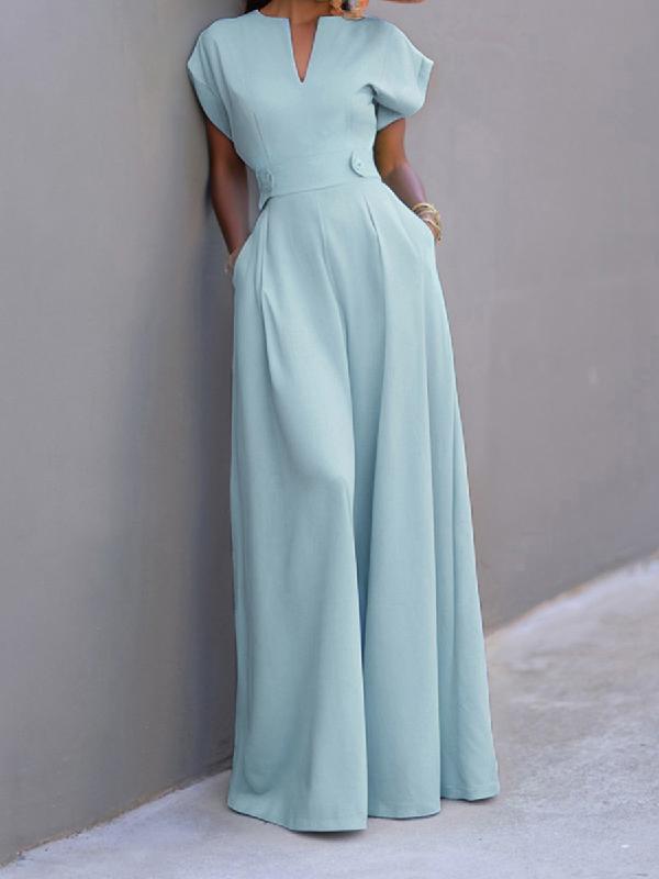 Cap Sleeve Wide Leg Solid Color Jumpsuits Product Image