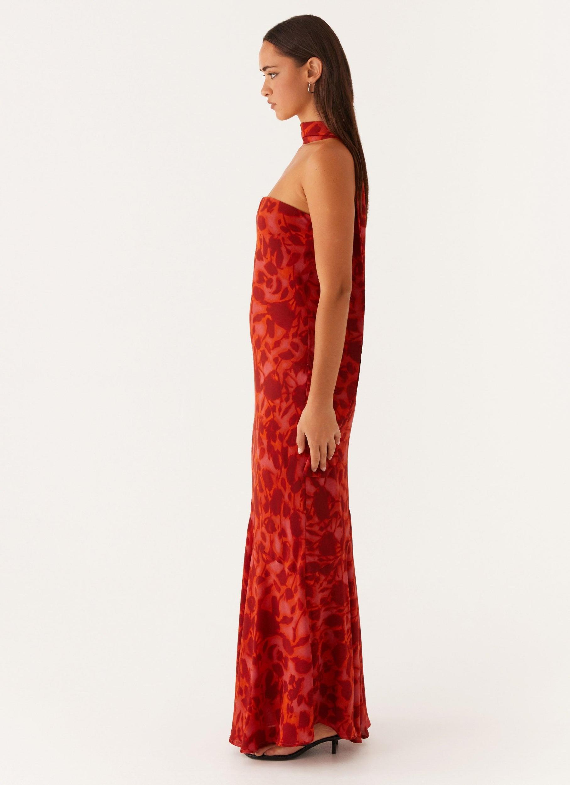 Under The Pagoda Maxi Dress - Deep Red Floral Product Image