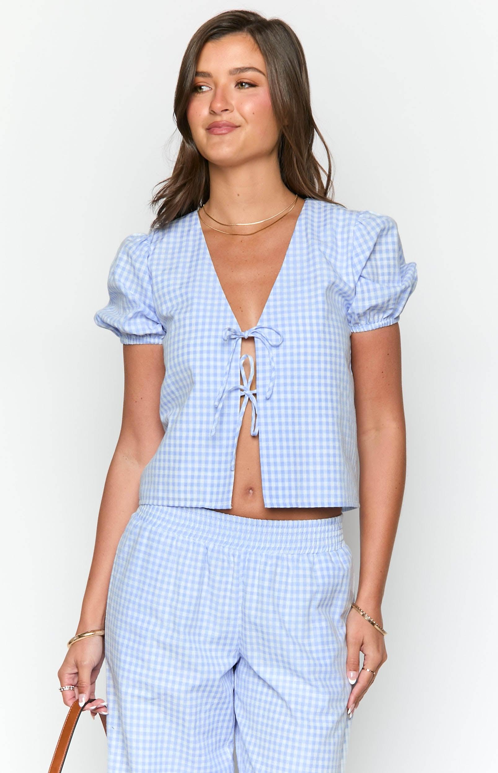 Lunya Blue Gingham Tie Up Top Baby Product Image