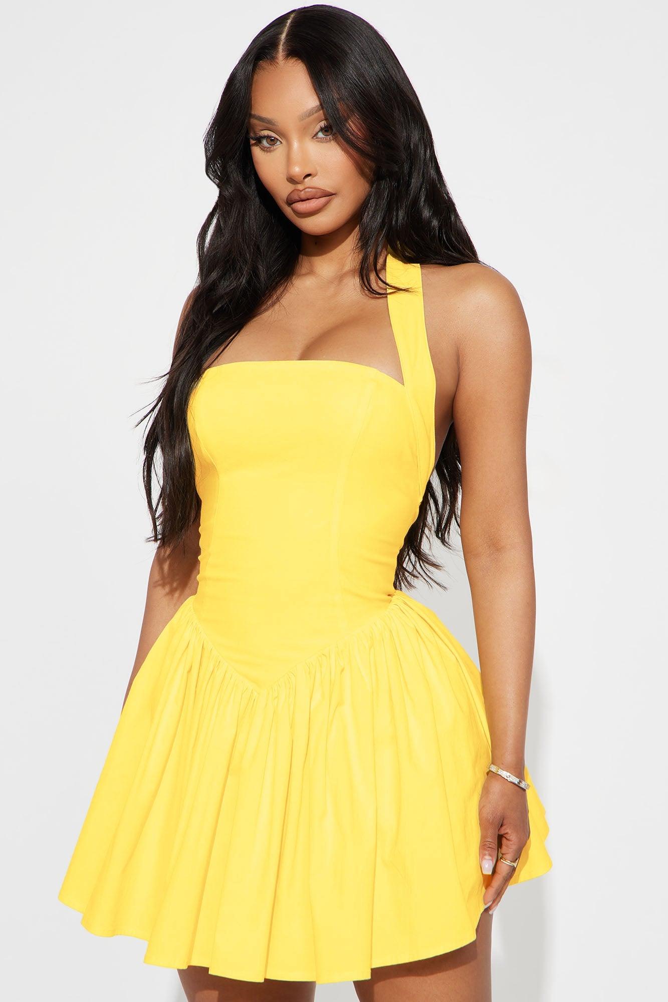 Arabelle Halter Mini Dress - Butter Yellow Product Image