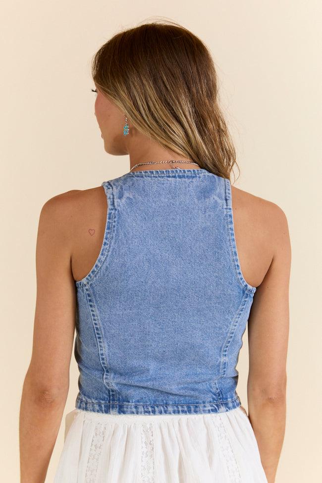 Beneath The Moon Medium Wash Denim Vest Product Image