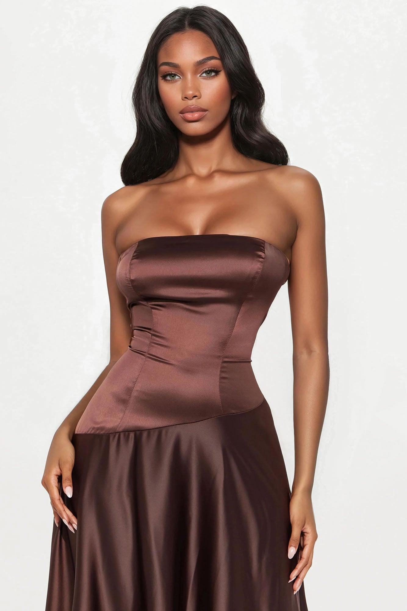 Cecilia Satin Strapless Gown - Chocolate Female Product Image