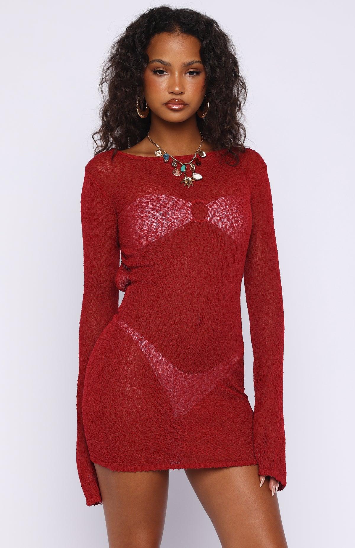 Stand And Stare Long Sleeve Mini Dress Scarlett Flame Product Image