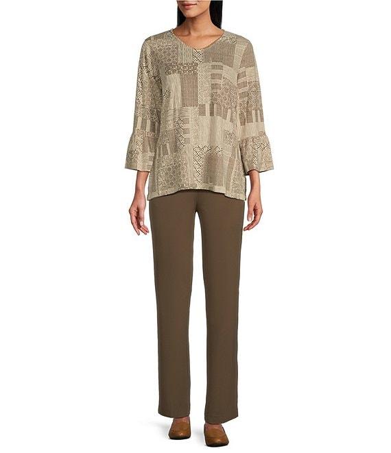 Multiples Printed V-Neck 3/4 Ruffle Sleeve Knit Top Product Image