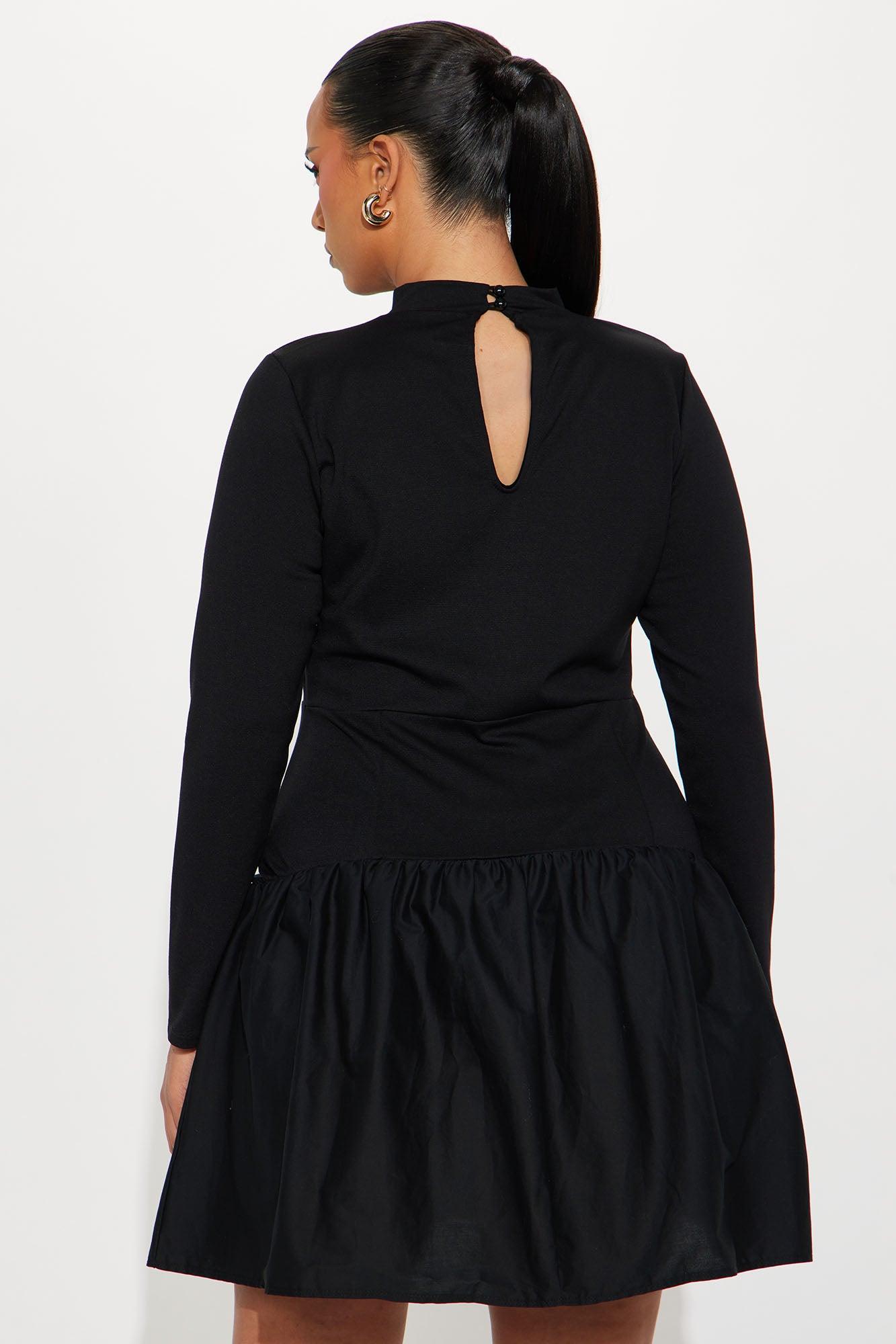 Kennedy Long Sleeve Drop Waist Mini Dress - Black Product Image