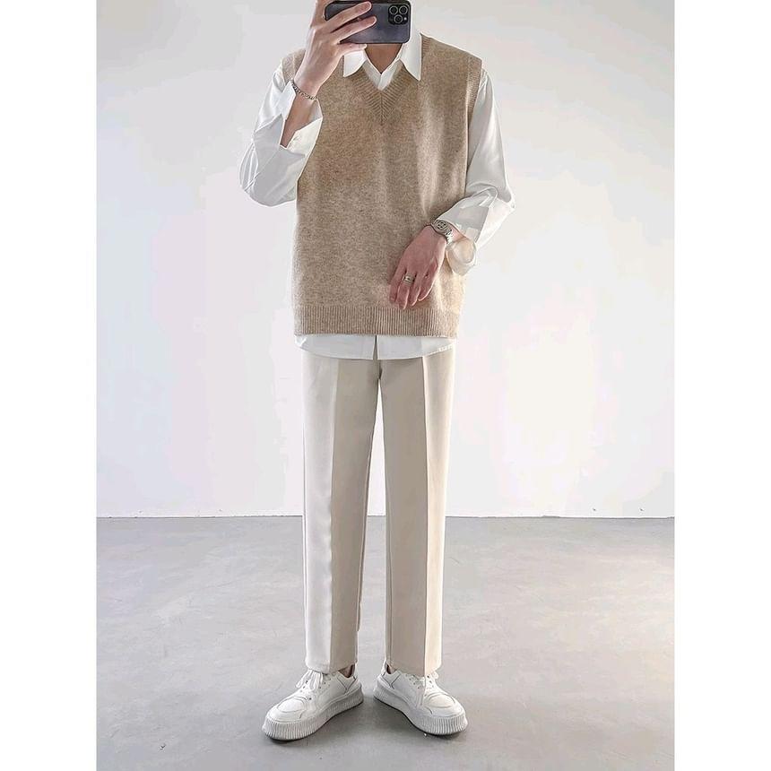 V-Neck Plain Sweater Vest Product Image
