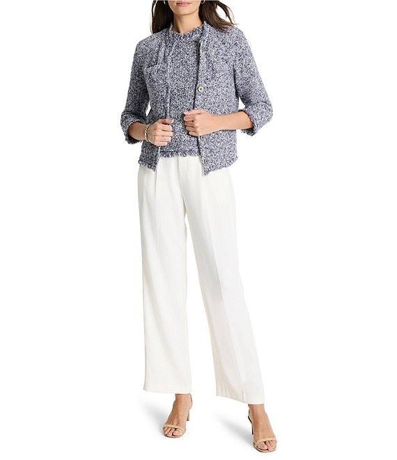 NIC + ZOE Mixed Knit Round Neck 3/4 Sleeve Fringe Trim Jacket Product Image