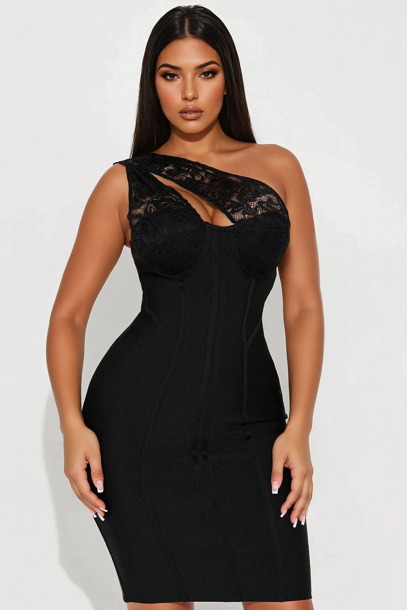 Only Tonight Bandage Midi Dress - Black Product Image