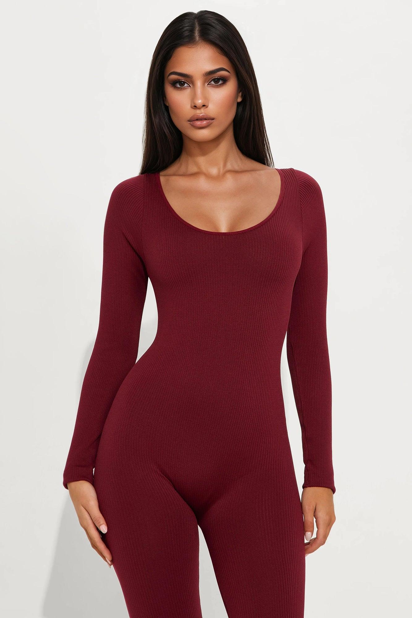 Let's Go Seamless Jumpsuit - Burgundy Female Product Image