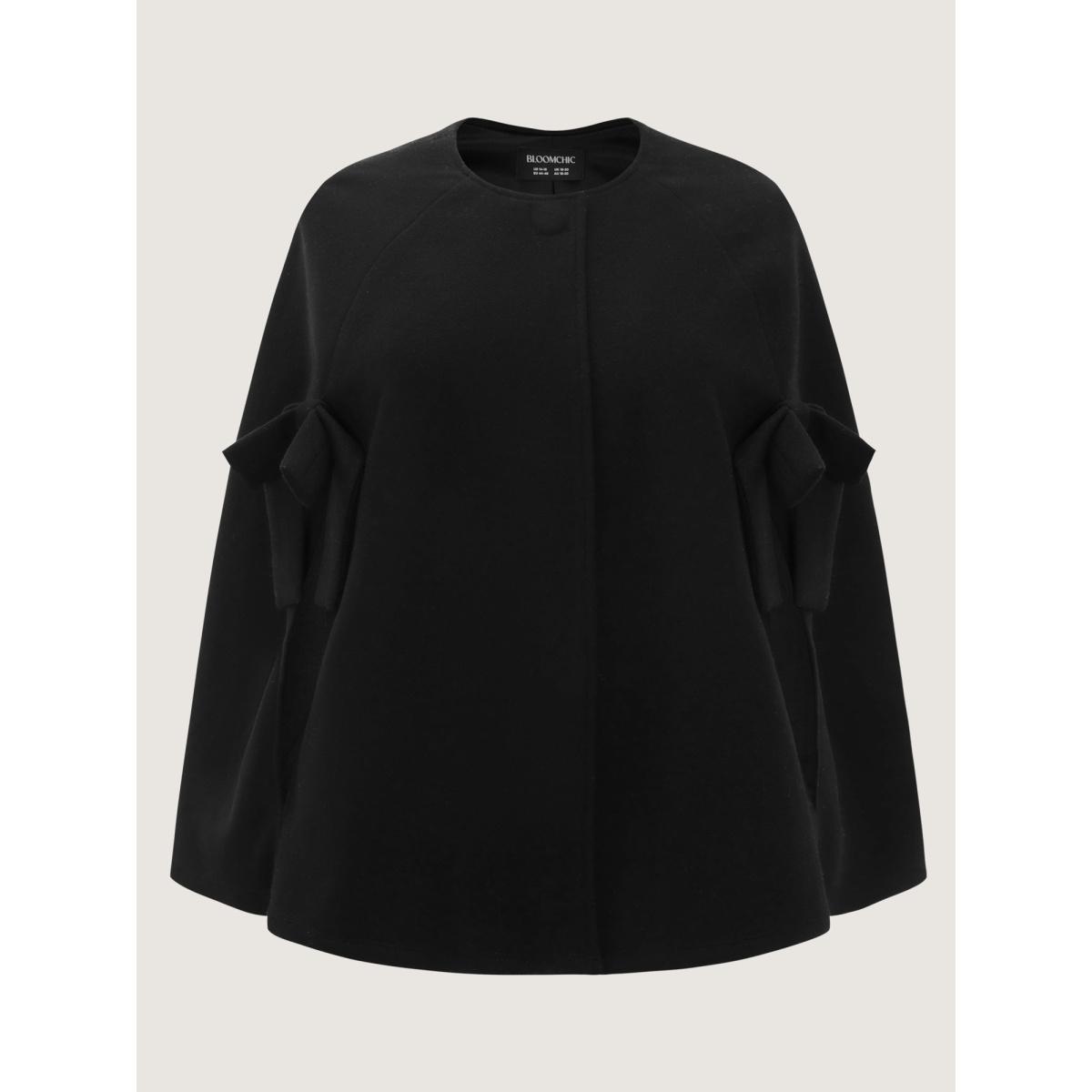 Plus Size Bowknot Cape Style Split Coat Women Black Retro Ladies Elegant Winter Coats BloomChic 12/L Product Image