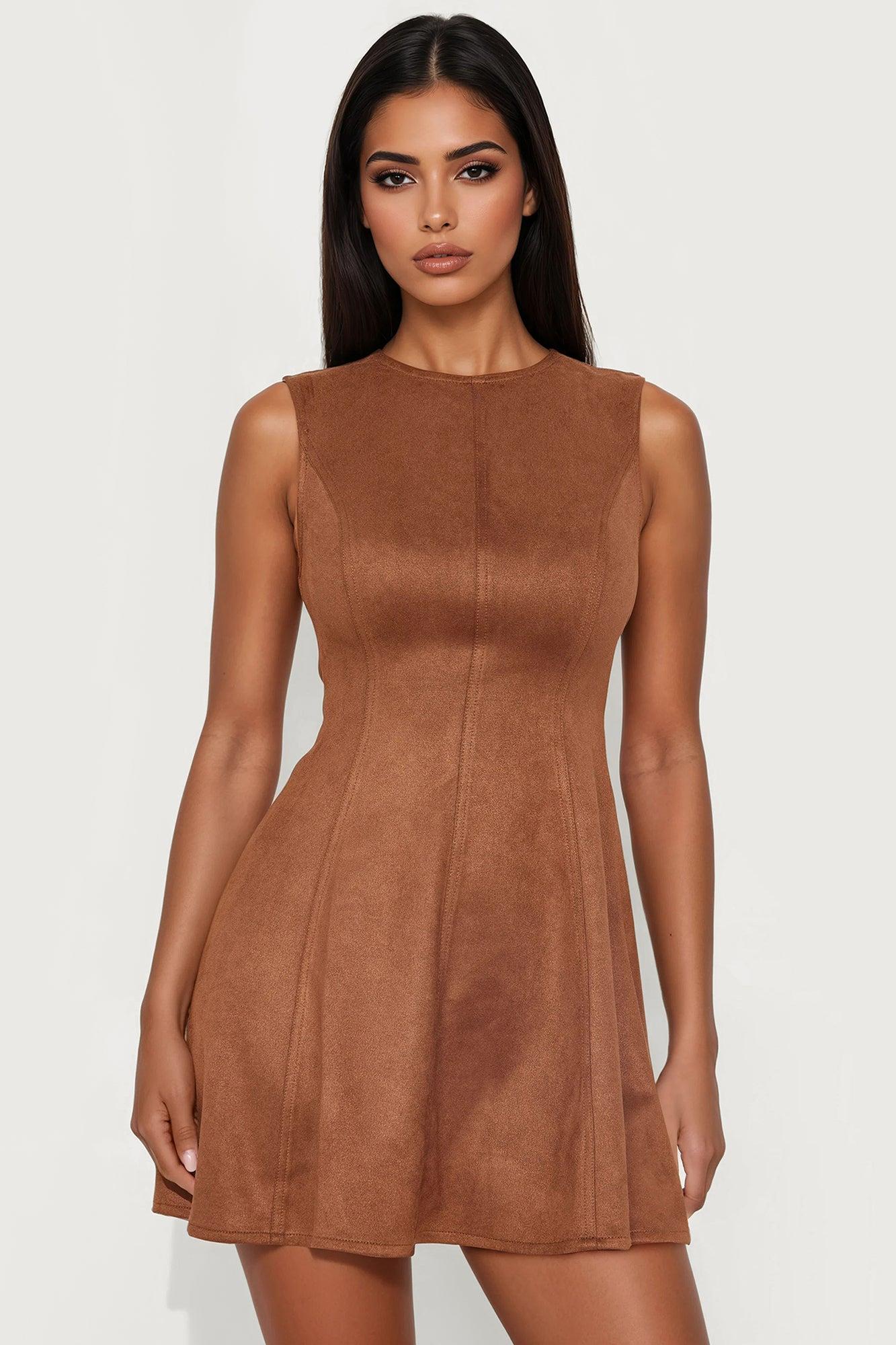 Baylee Suede Mini Dress - Camel Female Product Image