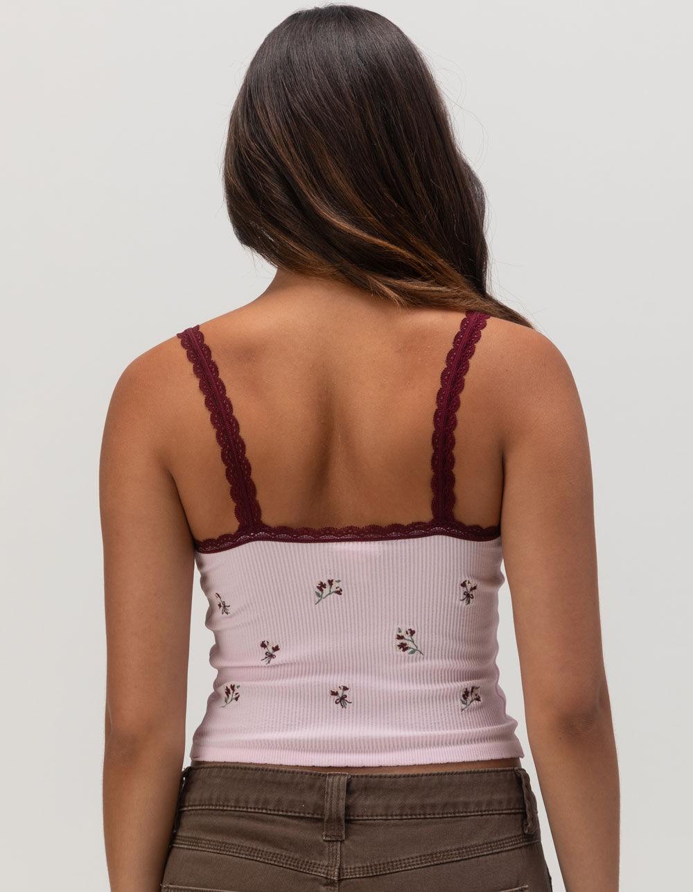 FULL TILT Seamless Lace Trim Embroidered Womens Cami - LIGHT PINK Product Image