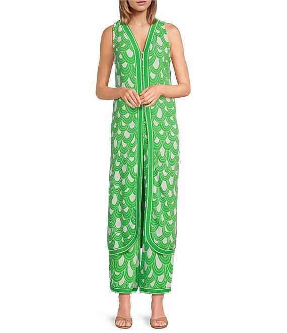 Trina Turk Overhead Woven Drape Print Flat Front Drapey Ankle Pants Product Image