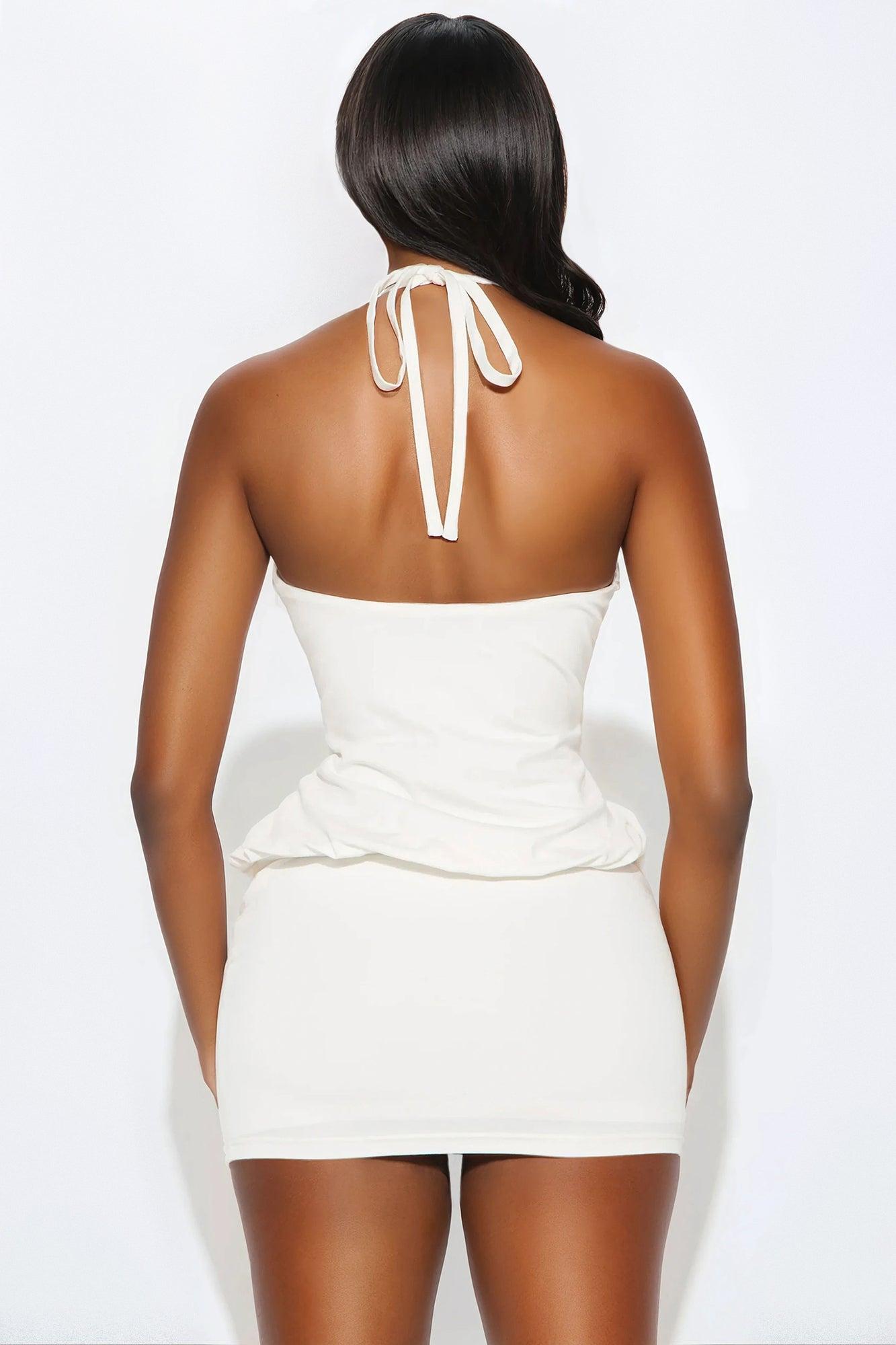 Sheena Halter Bubble Mini Dress - White Product Image