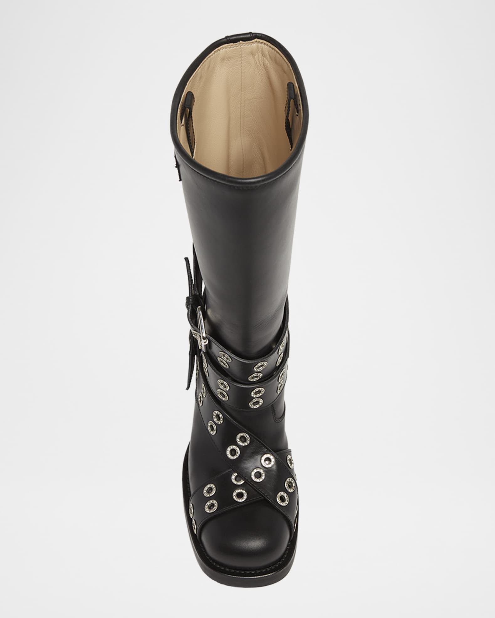 Buckle Belt Leather Combat Boots Product Image