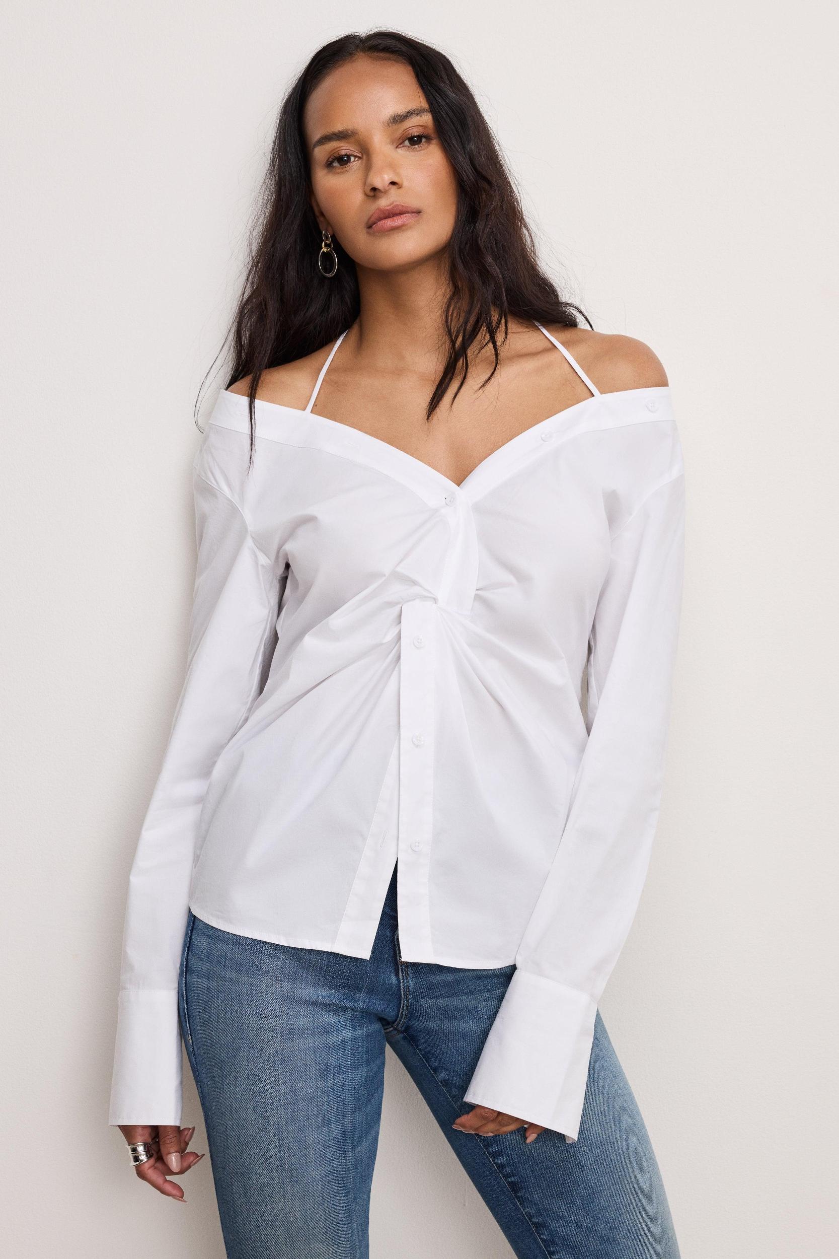 POPLIN OFF SHOULDER TOP | WHITE001 Product Image