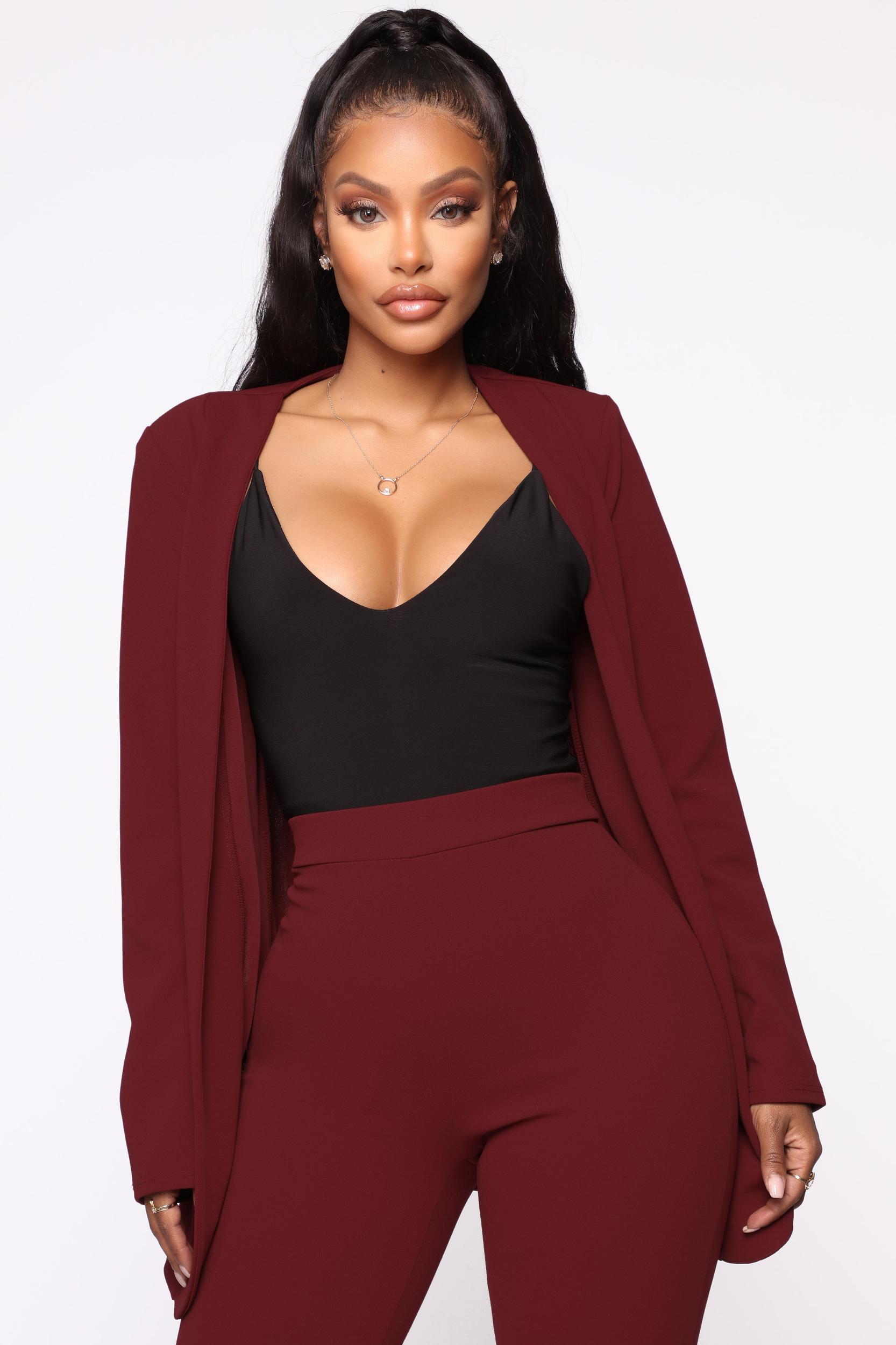 Payin' It Forward Blazer Set - Burgundy Product Image