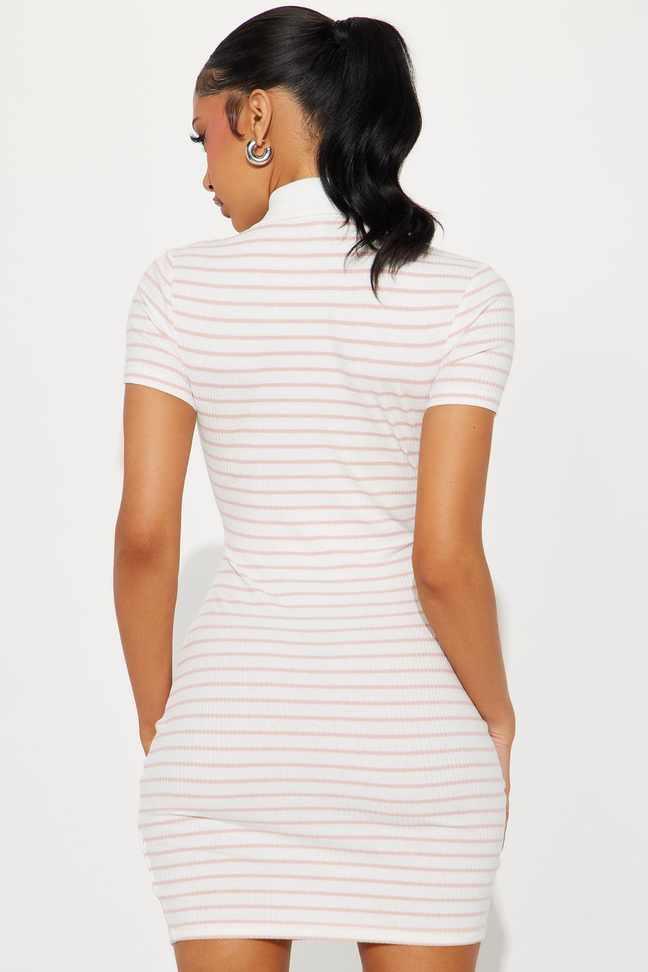 Zoey Striped Mini Dress - White/Pink Product Image