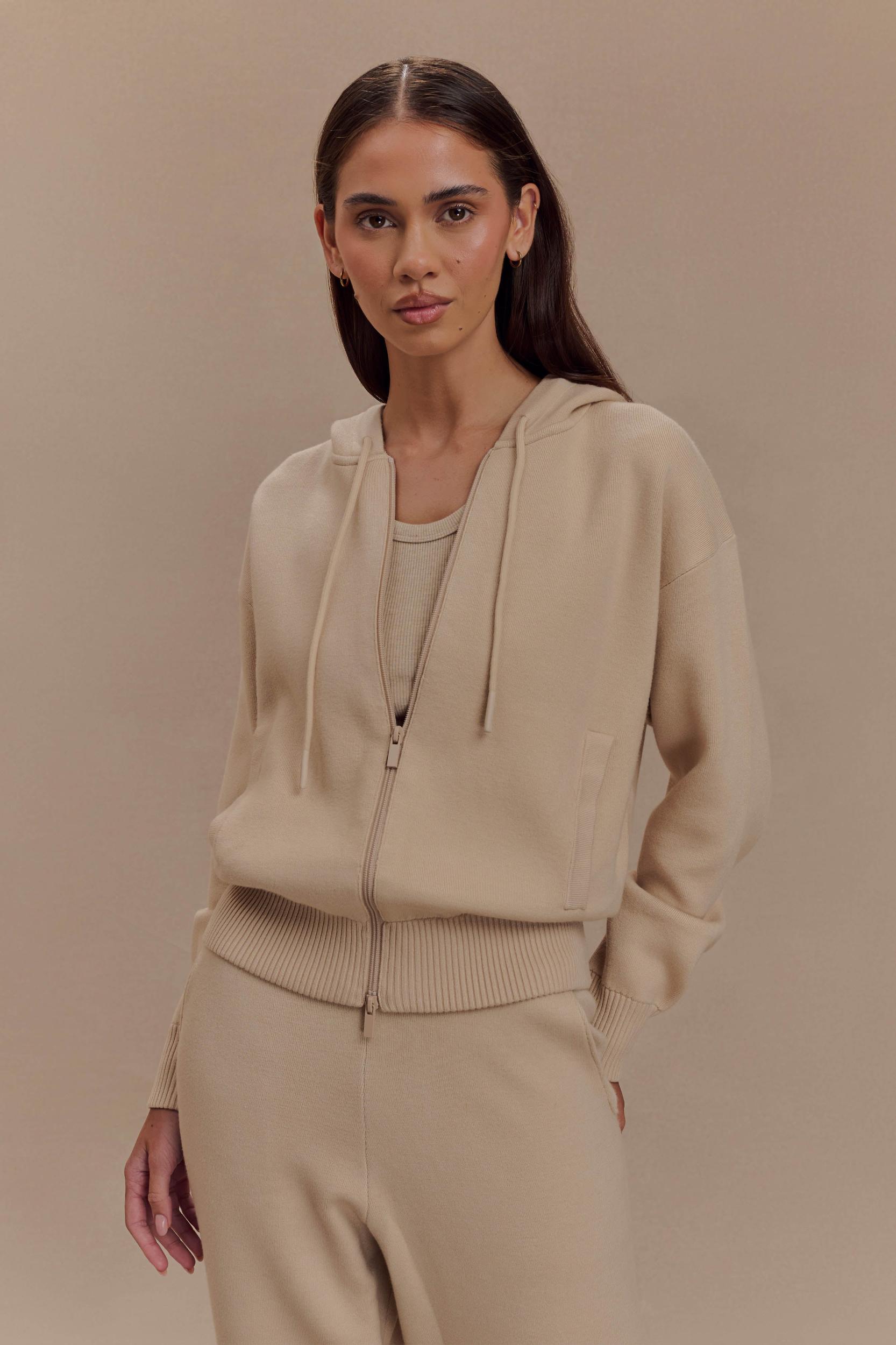 Sami Zip Front Knit Hoodie - Camel Product Image