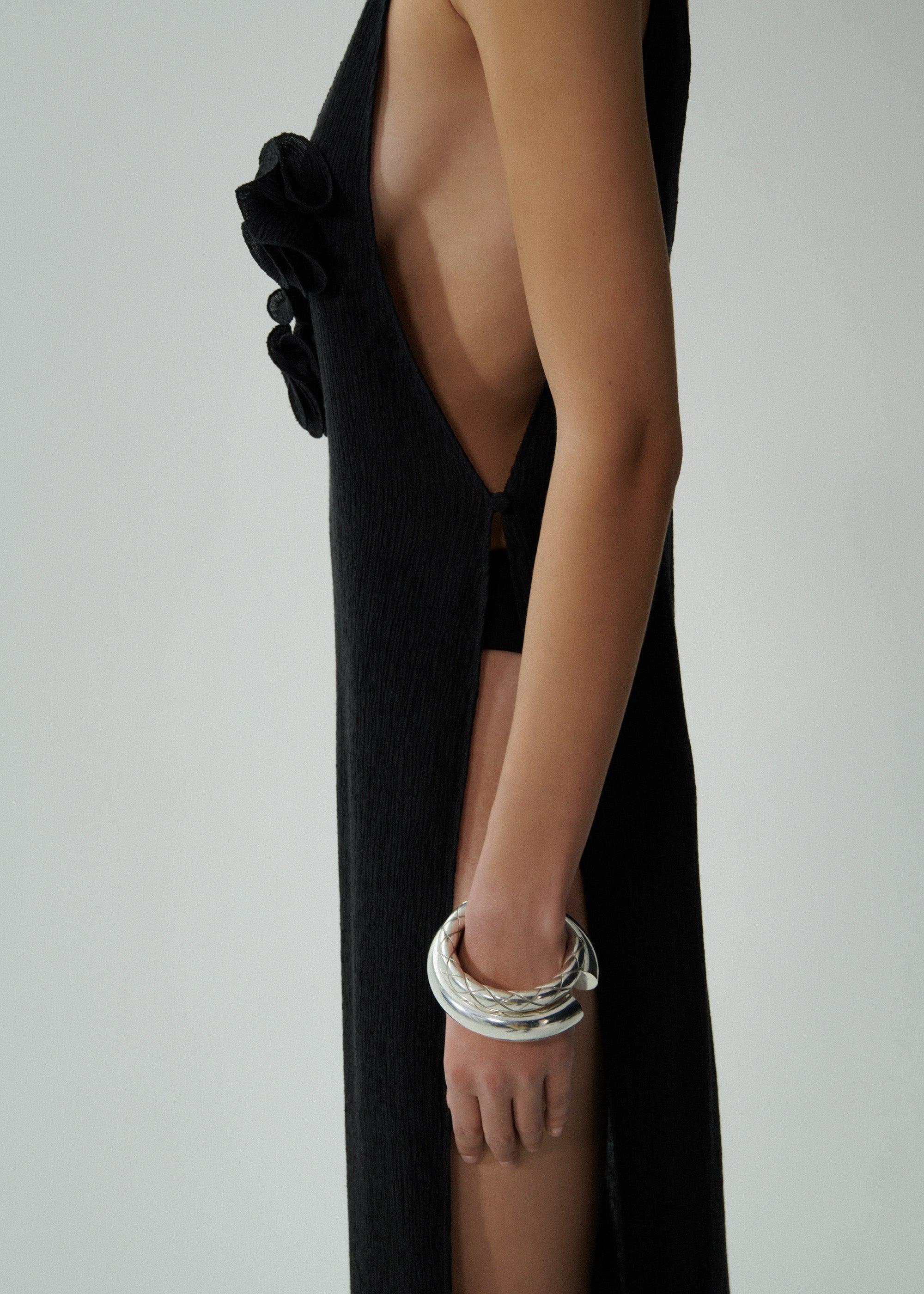 Crepe high leg maxi dress in black Product Image