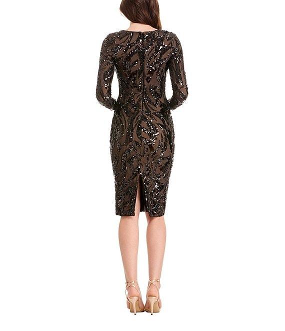 Dress the Population Emmalyn Mesh Sequin Crew Neck Long Sleeve Bodycon Dress Product Image