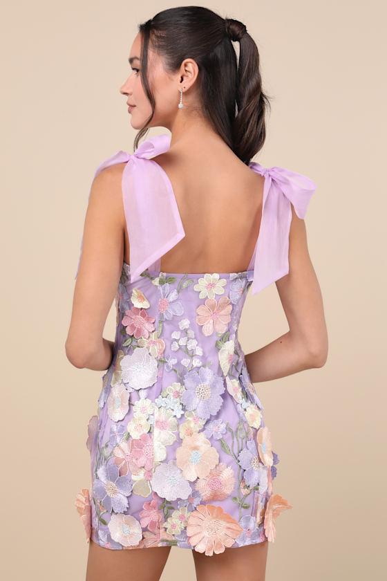 Emphatically Adorable Lavender Floral Tie-Strap Mini Dress Product Image