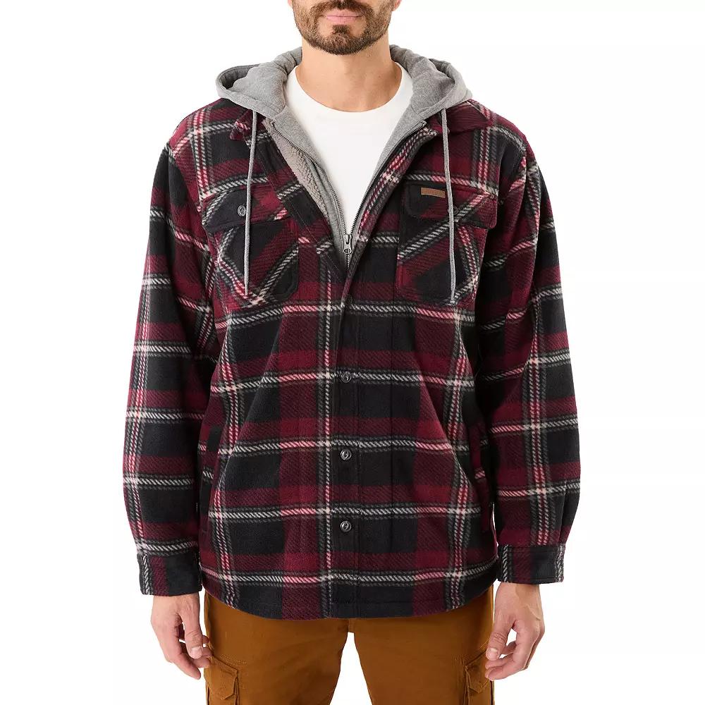 Men's Smith's Workwear Plaid Sherpa-Lined Microfleece Hooded Shirt Jacket, Size: XXL, Red Product Image