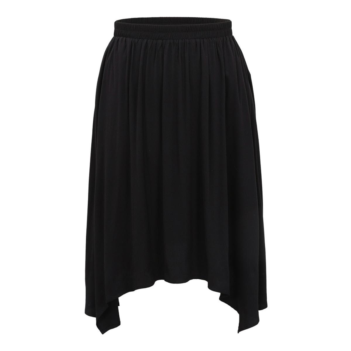 Plus Size Solid Rayon Elastic Waist Pocket Hanky Hem Skirt Women Black Office Plain No stretch Pocket Work Skirts BloomChic 22-24/3X Product Image