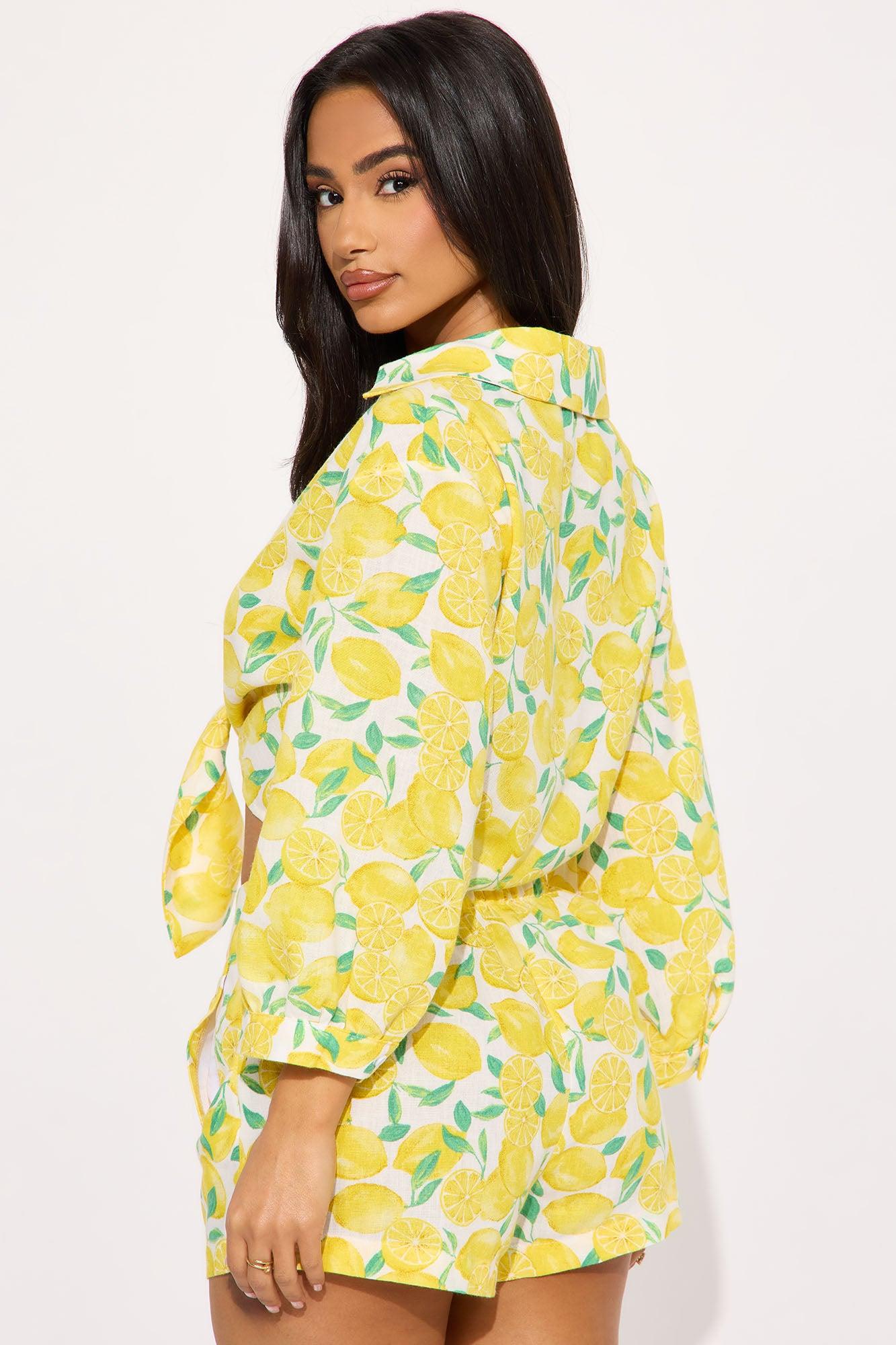 Fresh Lemonade Linen Short Set - Yellow/combo Product Image