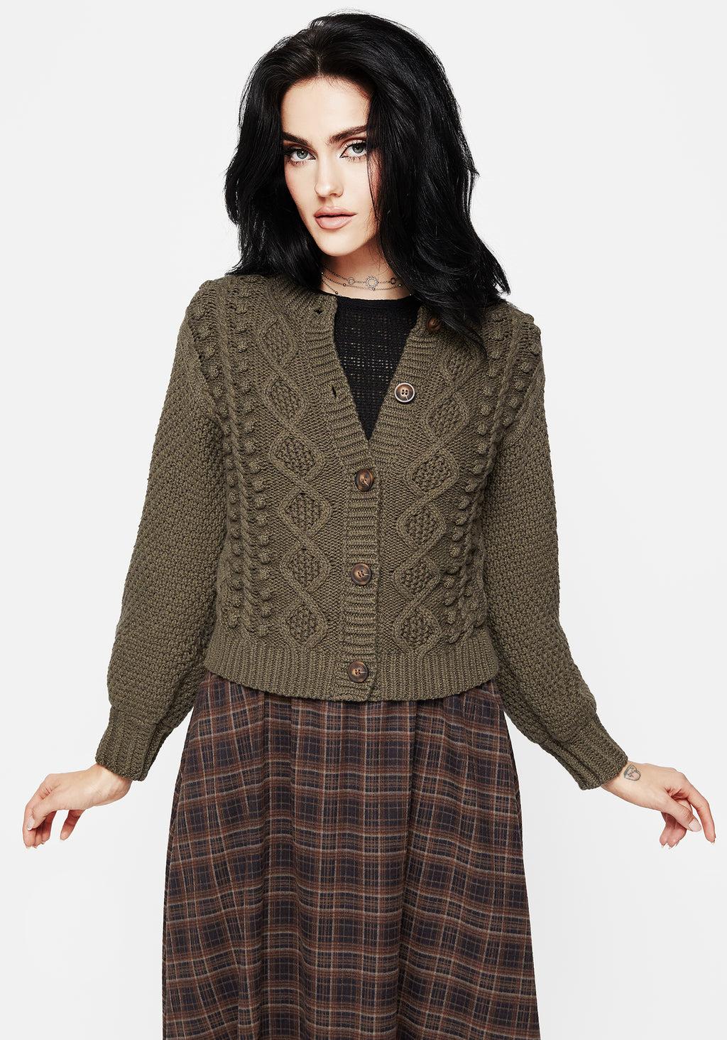 Nerthus Pom Pom Cable Knit Cardigan Product Image