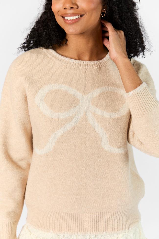 Peek- A-Bow Beige and Ivory Crew Neck Sweater FINAL SALE Product Image