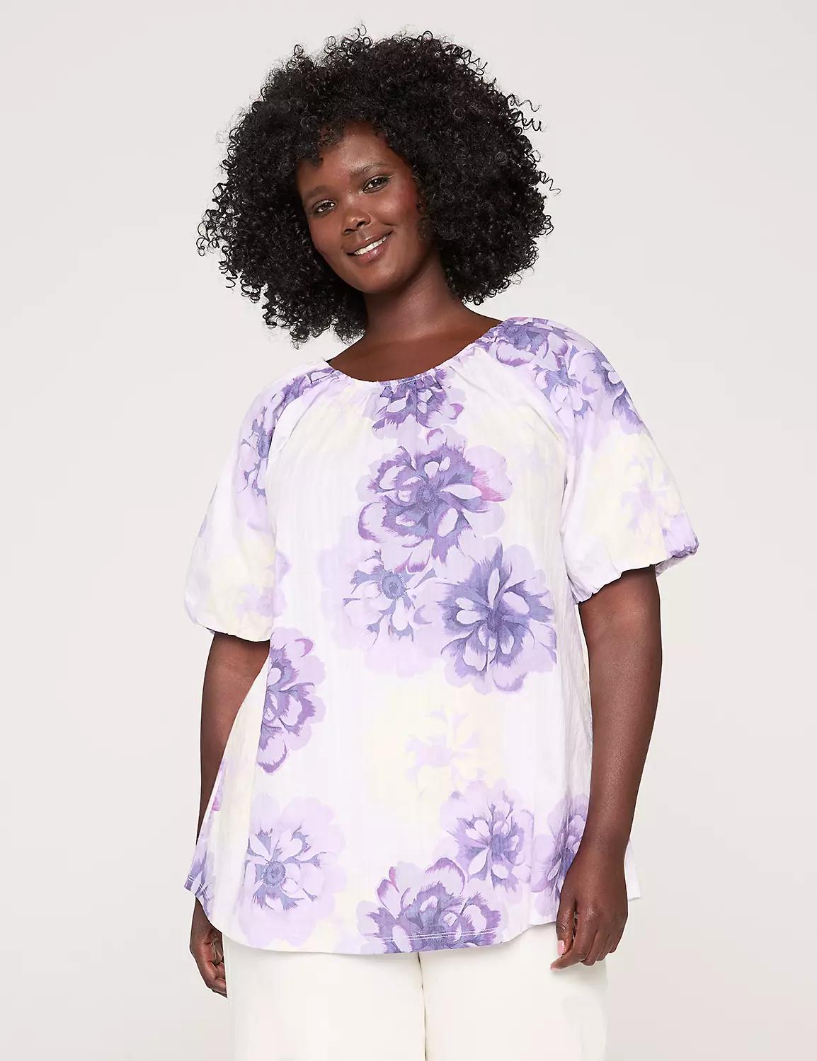 Bubble-Sleeve Knit & Woven Top Product Image