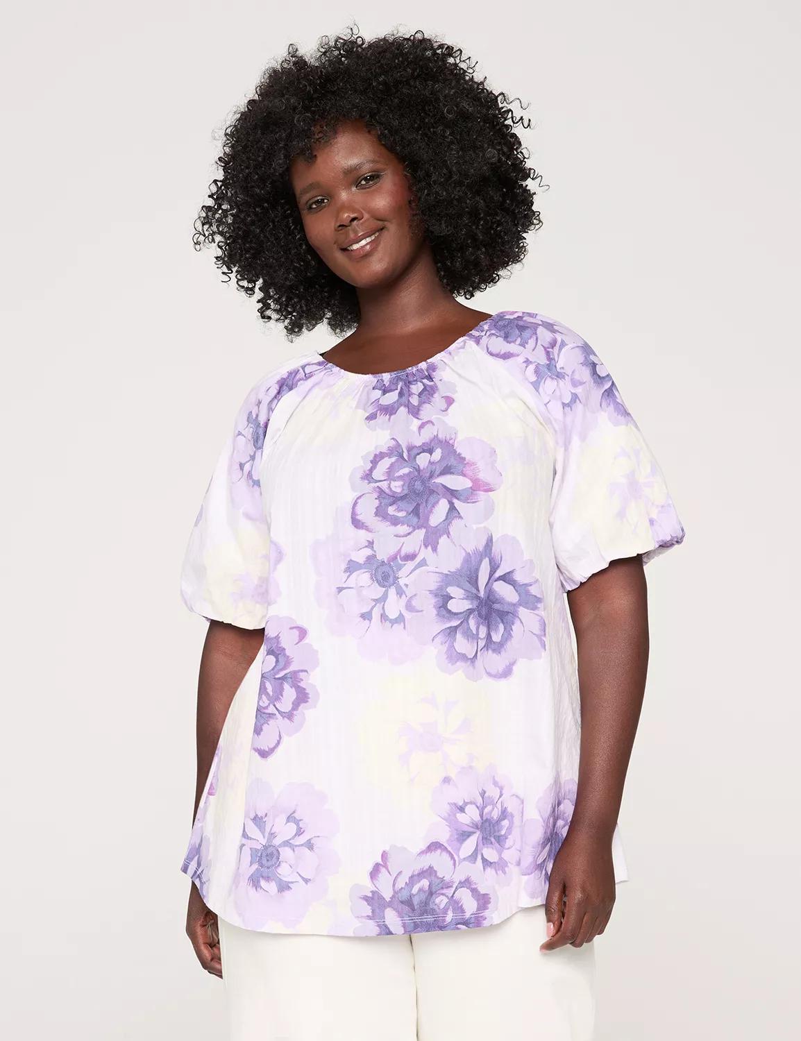 Bubble-Sleeve Knit & Woven Top Product Image