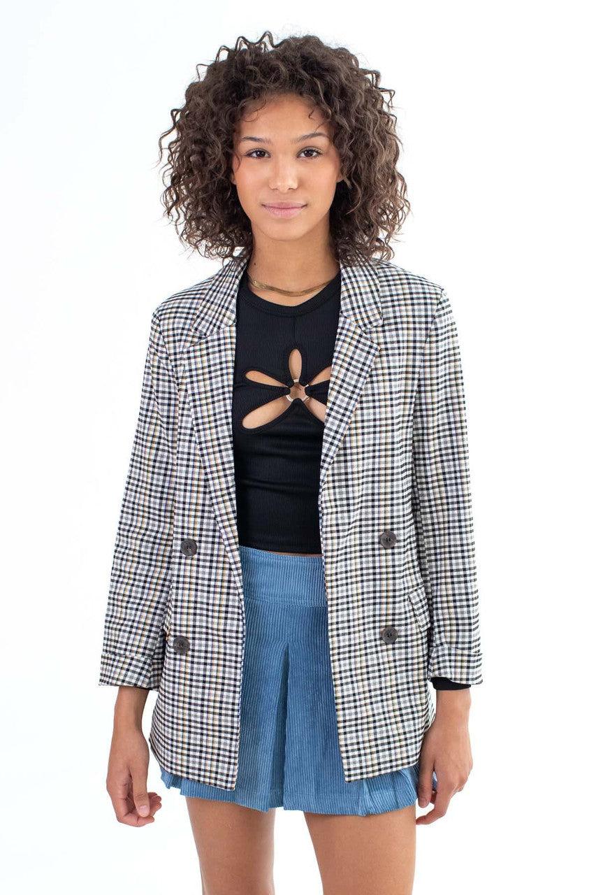 Black Mini Plaid Blazer Product Image