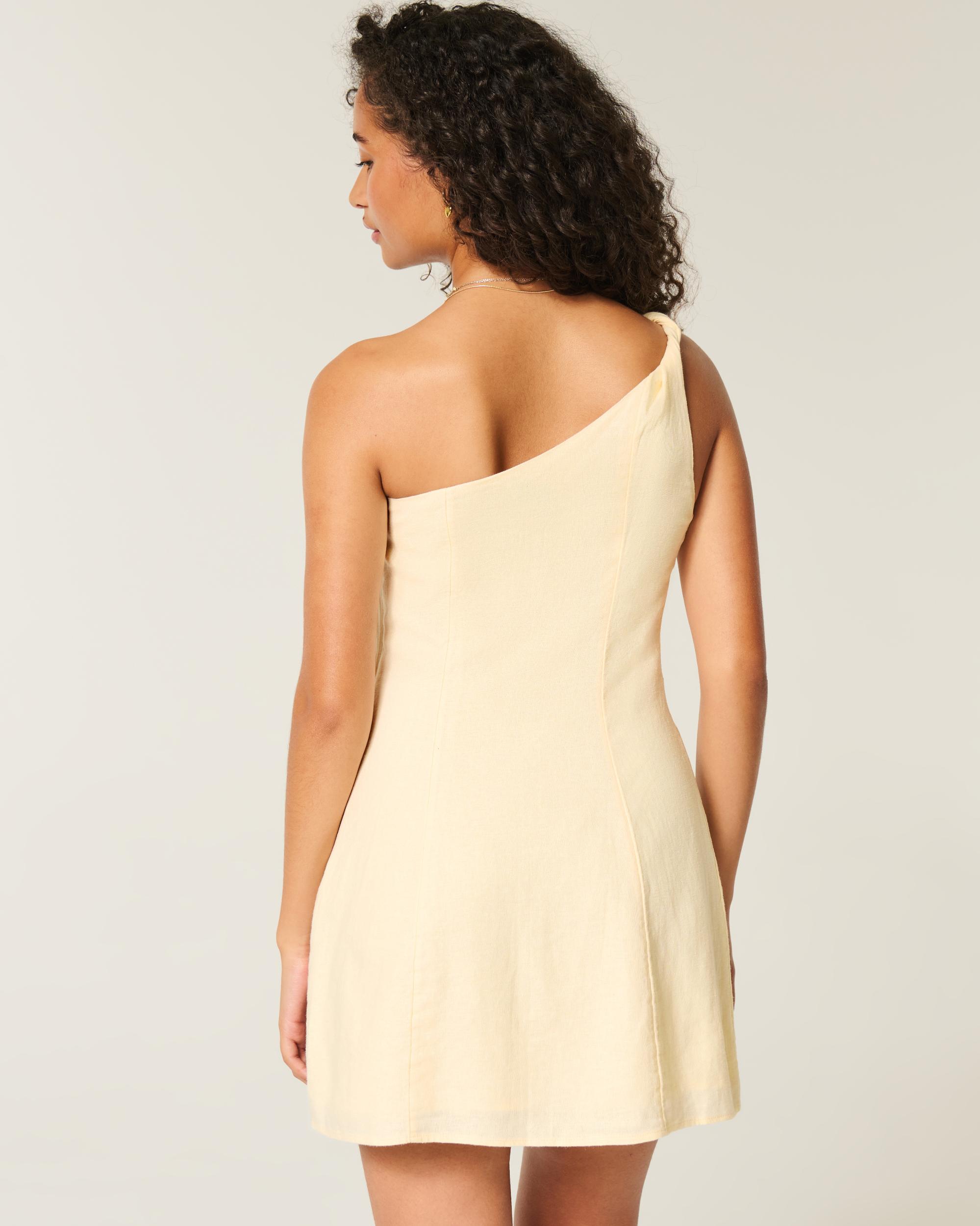 Linen-Blend Asymmetrical Mini Dress Product Image
