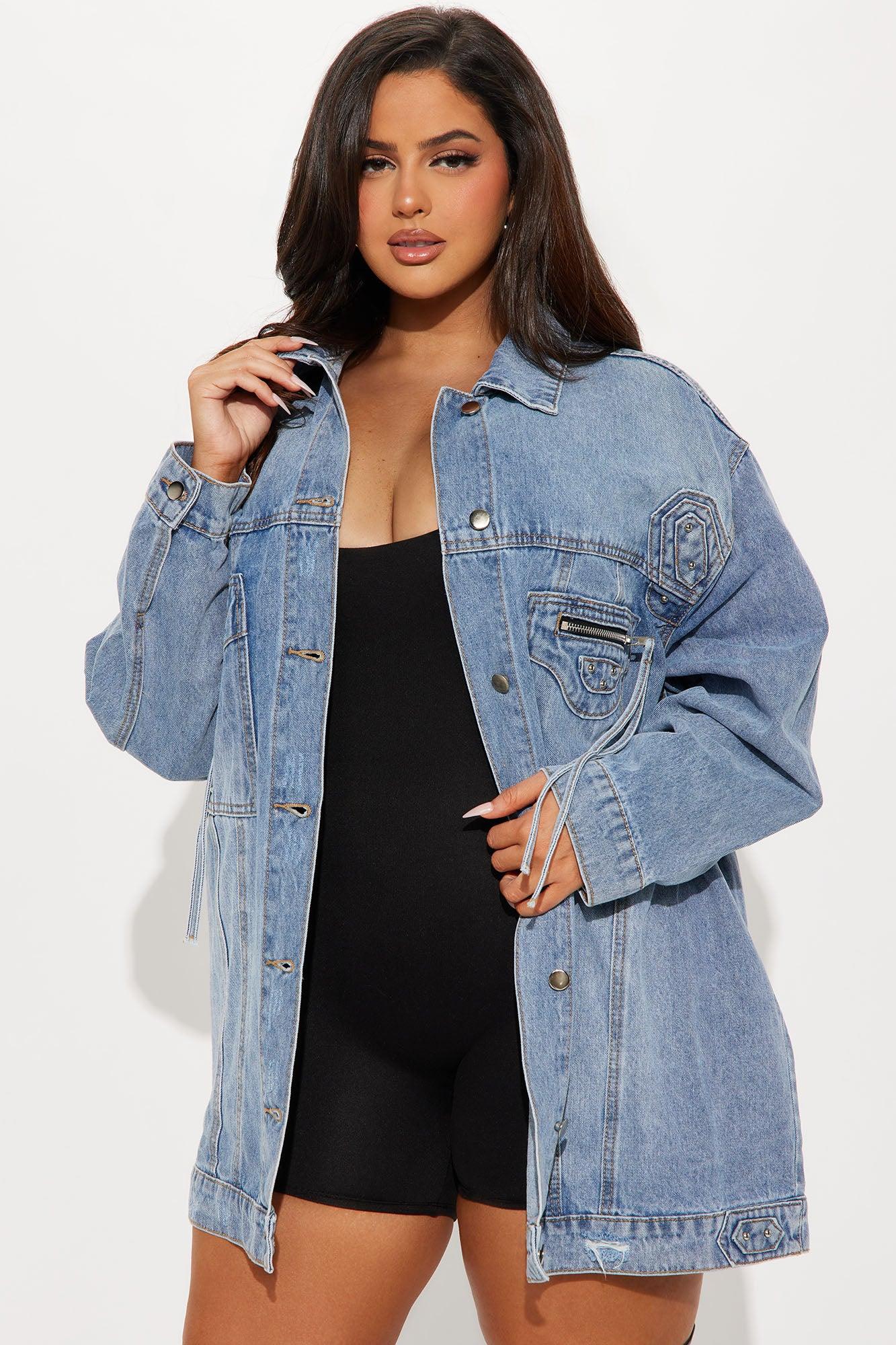 Big Impact Studded Denim Jacket - Light Wash Product Image