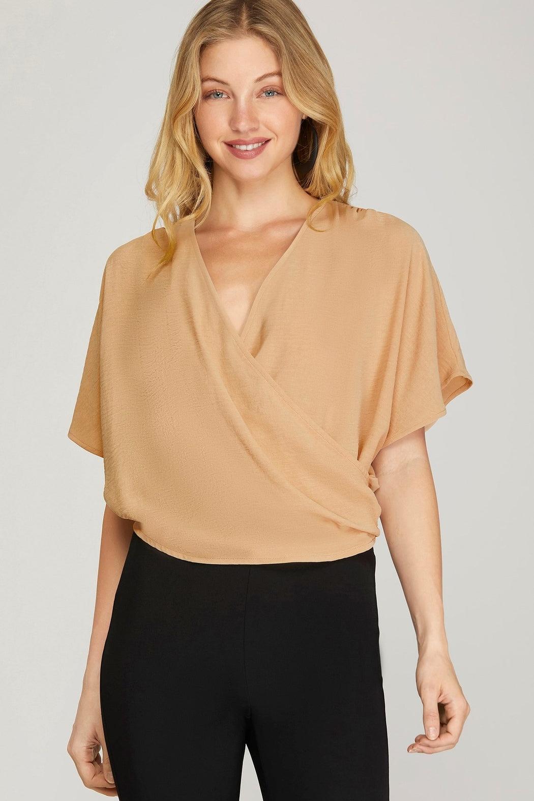 Drop Shoulder V-neck woven top Product Image