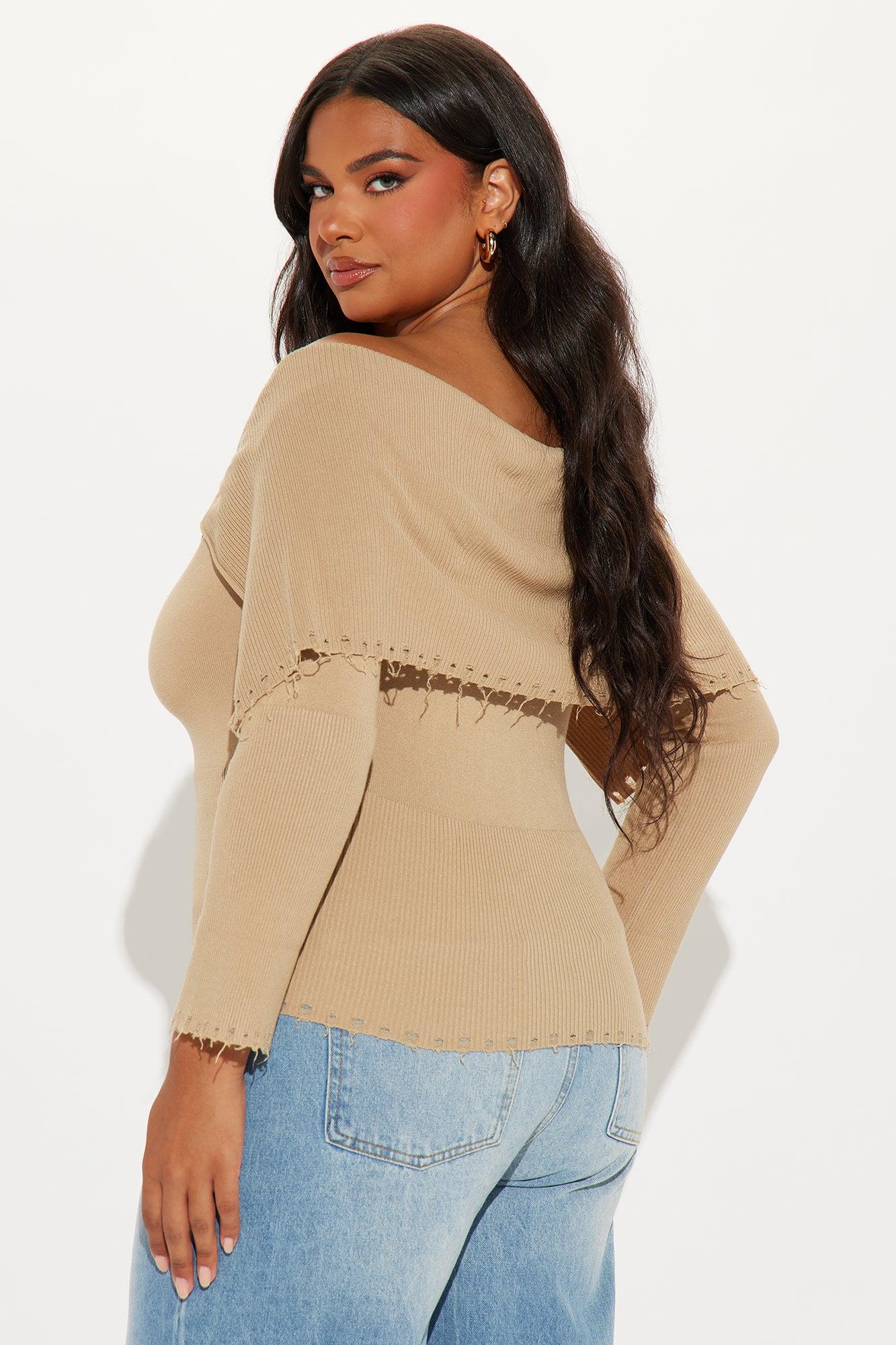 Rylee Off Shoulder Cardigan - Taupe Product Image