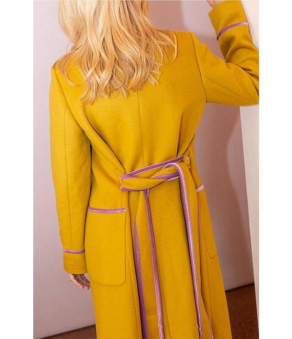 Antonio Melani x The Nat Note Bea Wool Blend Tie Front Notch Lapel Collar Trench Coat Product Image