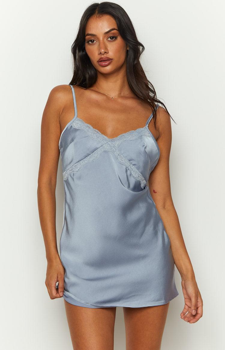 Arlo Blue Satin Lace Mini Dress Baby Product Image