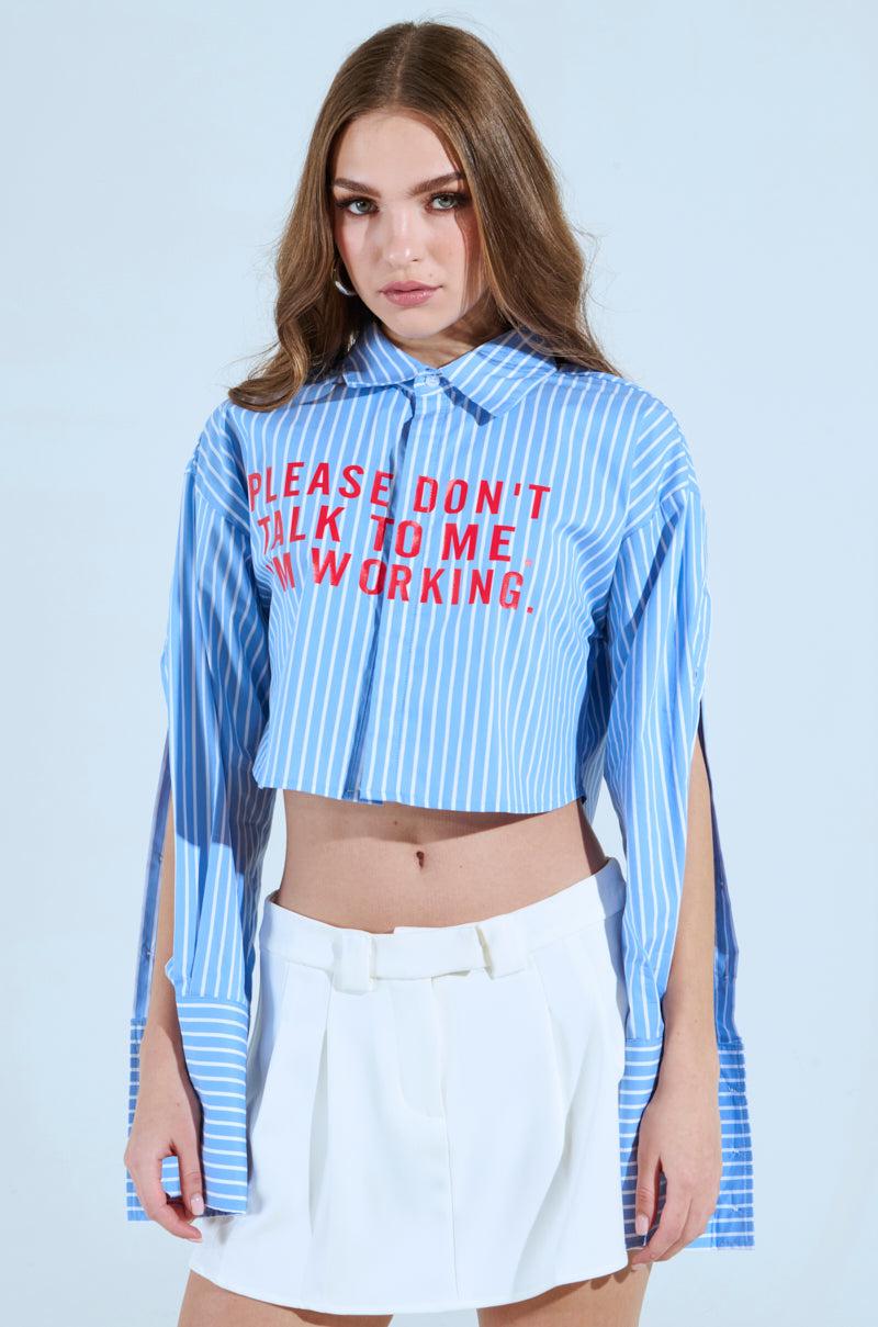 PLEASE DONT TALK TO ME BUTTON DOWN TOP Product Image