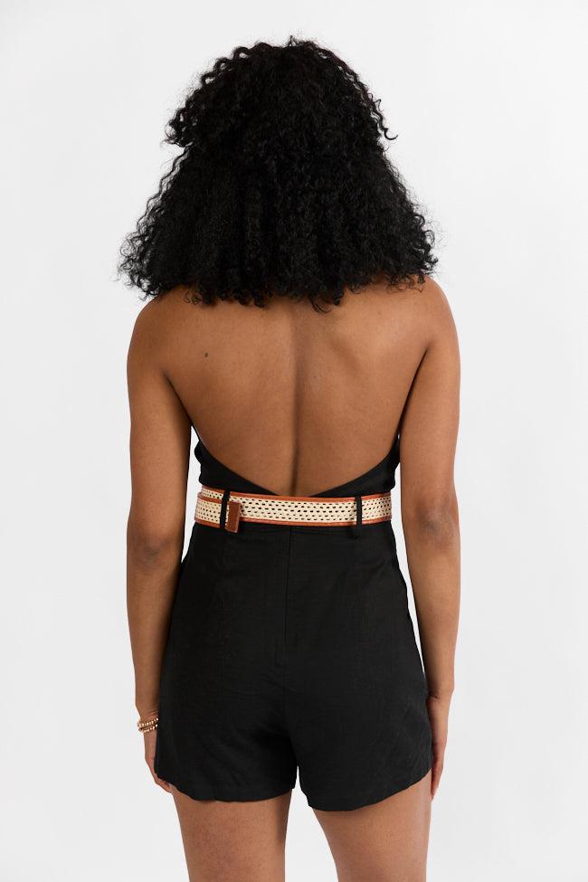 Five Star Black Collared Romper With Belt Detail FINAL SALE Product Image