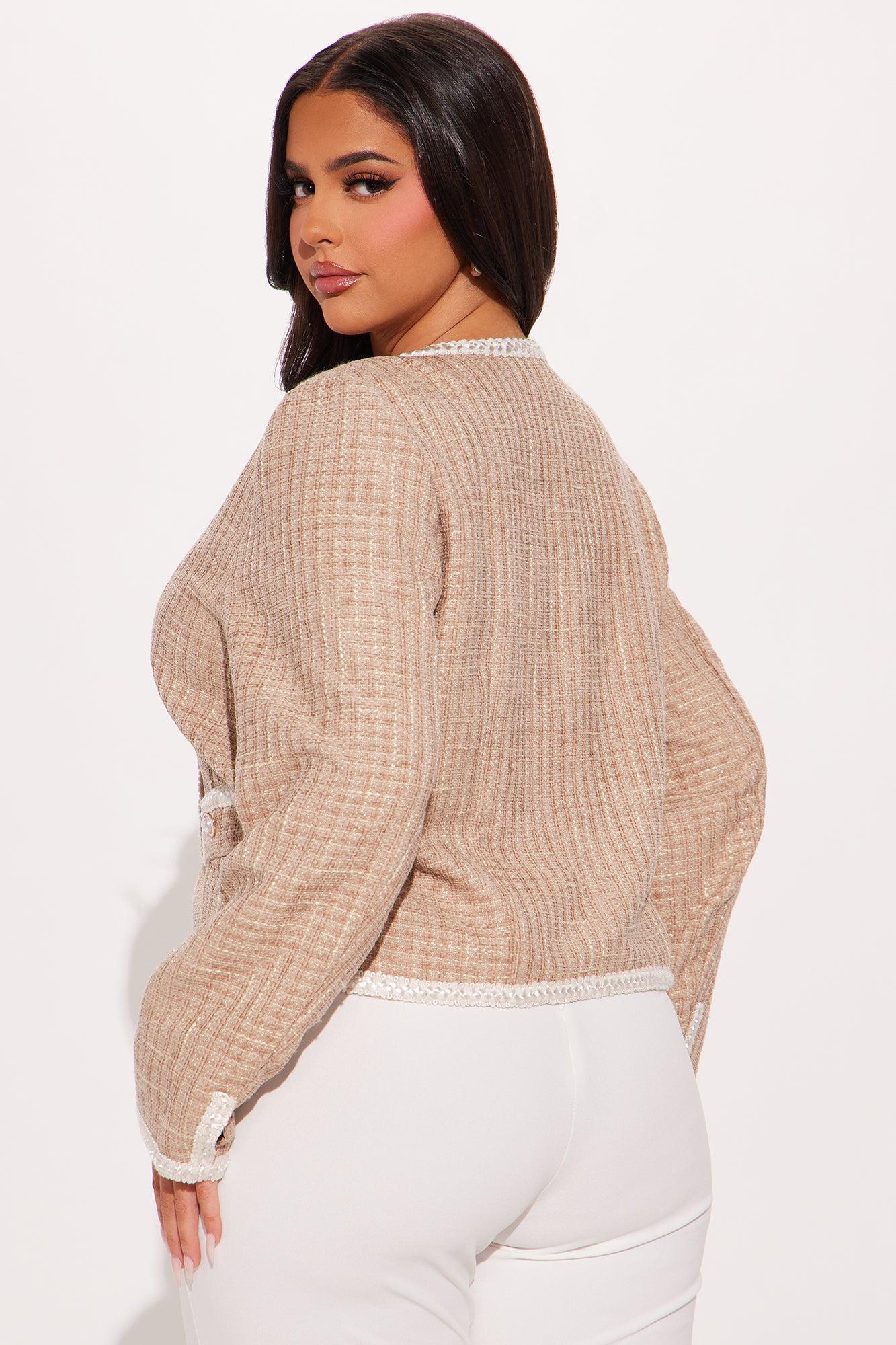 Timeless Beauty Tweed Blazer Top - Taupe/combo Product Image