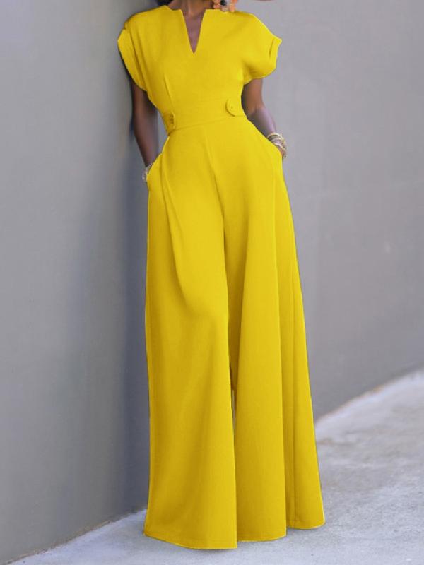 Cap Sleeve Wide Leg Solid Color Jumpsuits Product Image