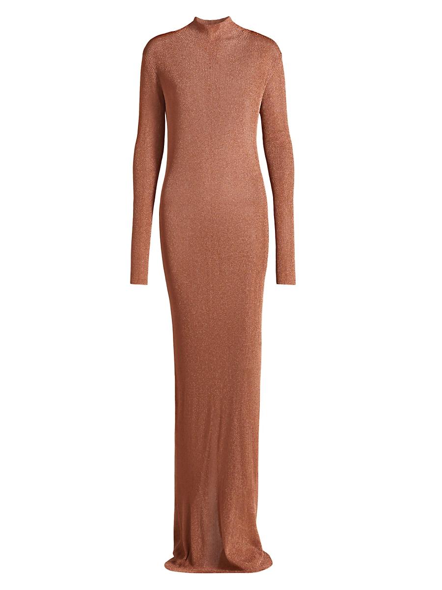 Womens Metallic Stretch Mock Turtleneck Gown Product Image