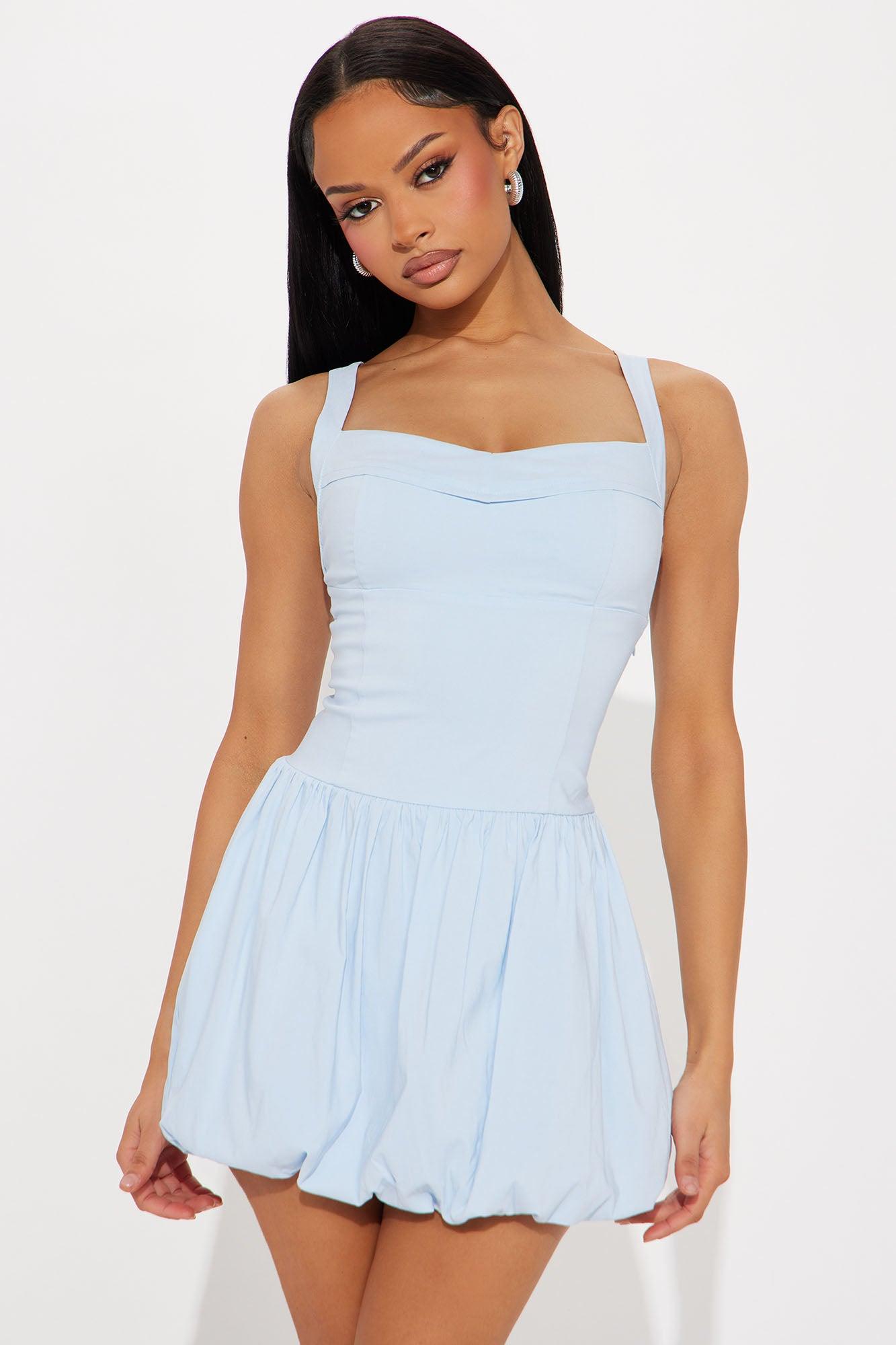 Bianca Bubble Mini Dress - Light Blue Product Image