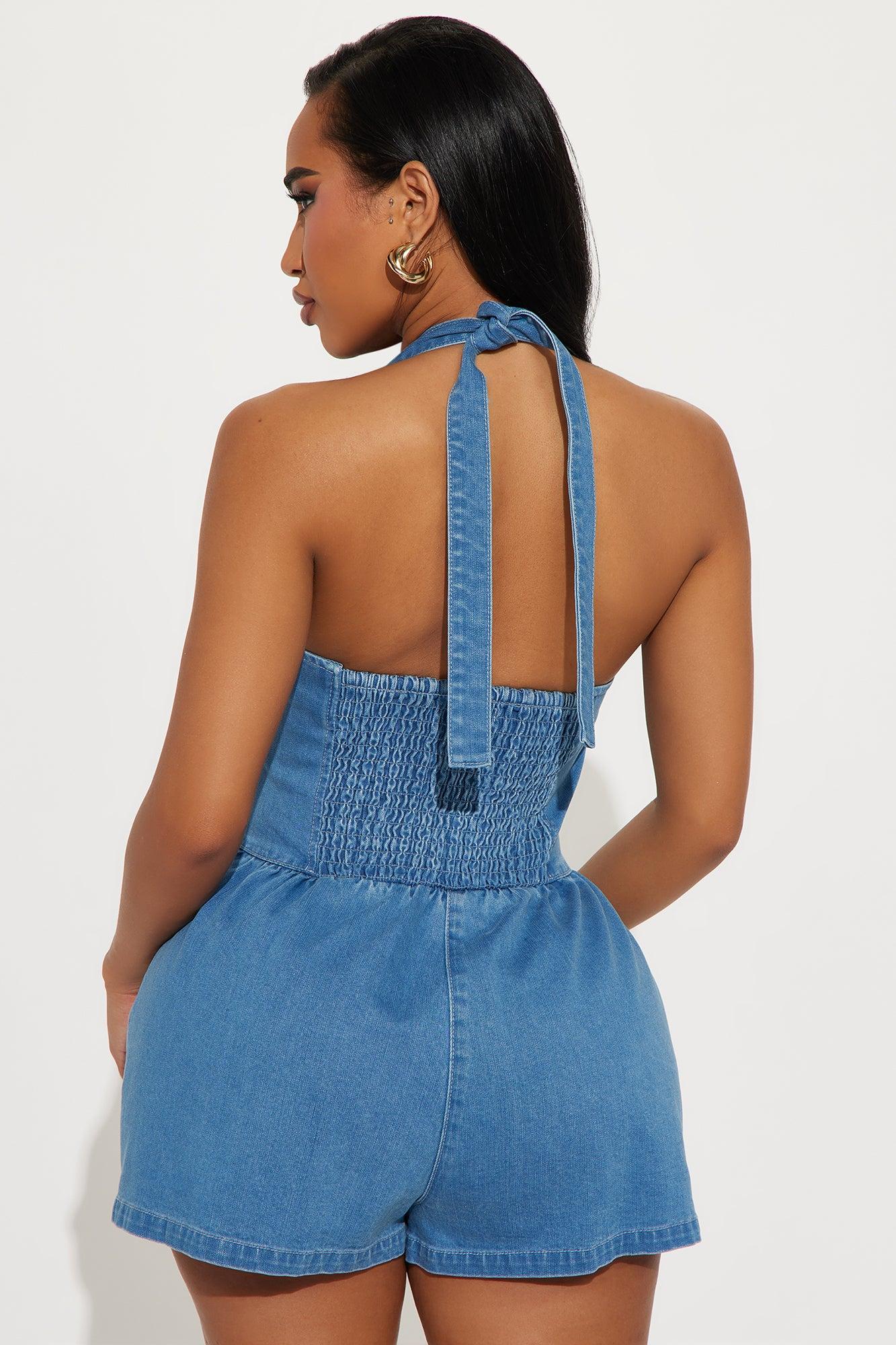 Forever Yours Denim Romper - Medium Wash Product Image